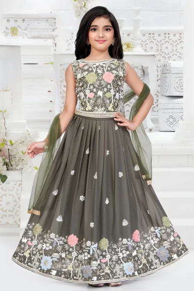 Dark Green Multicolor Thread, Sequins and Beads work Lehenga Choli